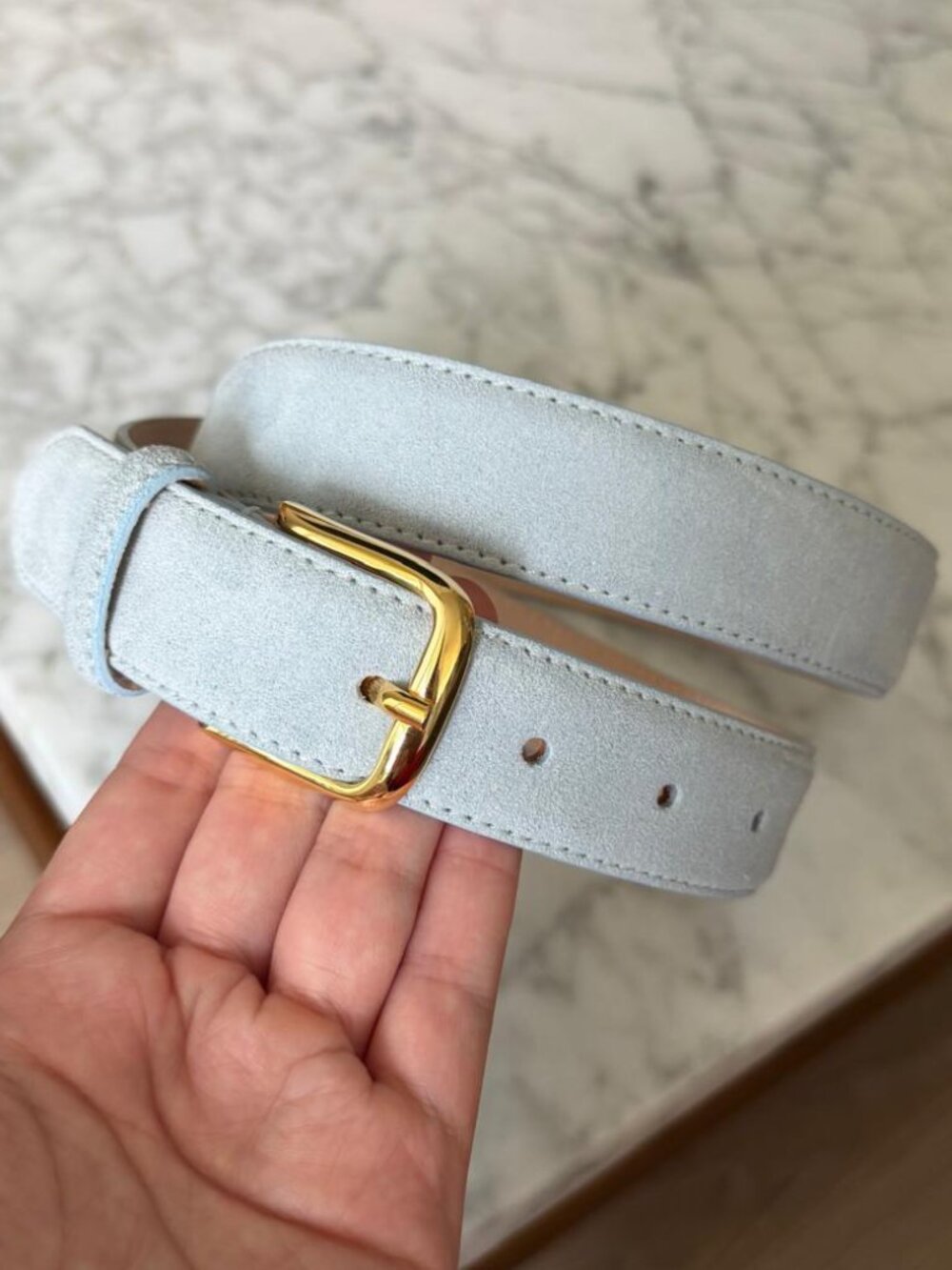 AUREUM No. 4 Suede Belt (Sky Blue & Gold, XS/S
